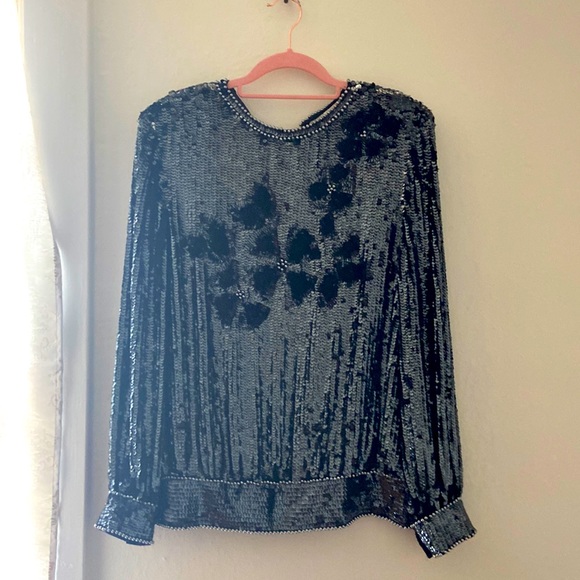 Vintage Oleg Cassini sequin blouse size small fits size medium - Picture 1 of 13